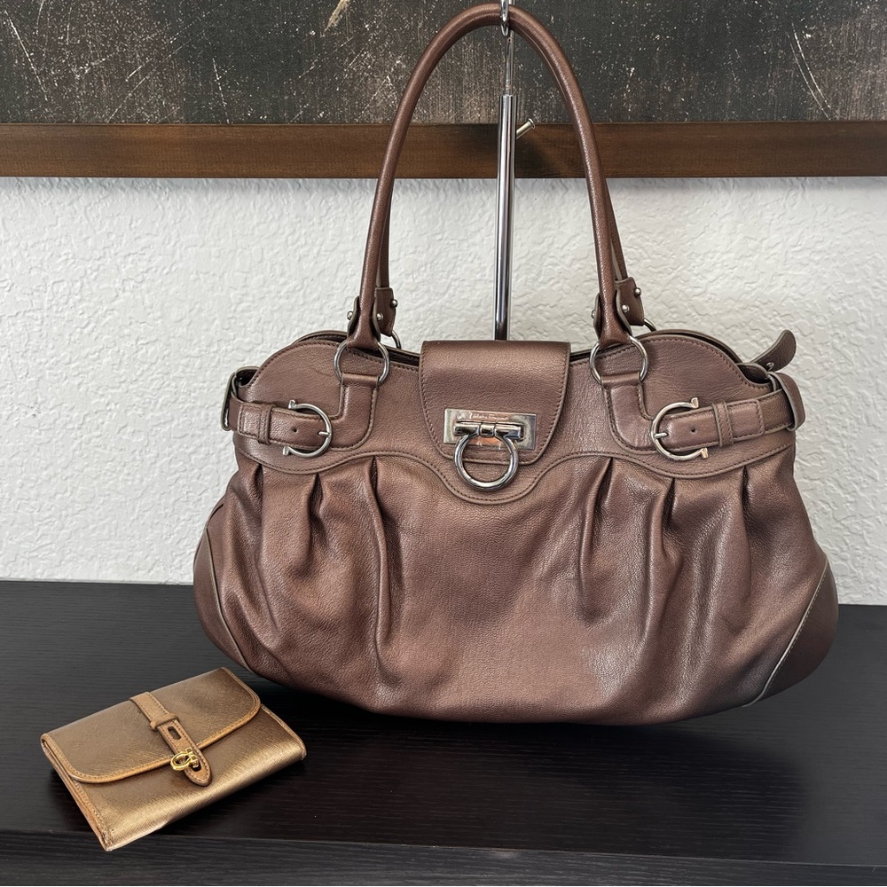 Salvatore Ferragamo Brownish silver metallic Shoulder Bag with Elegant Design